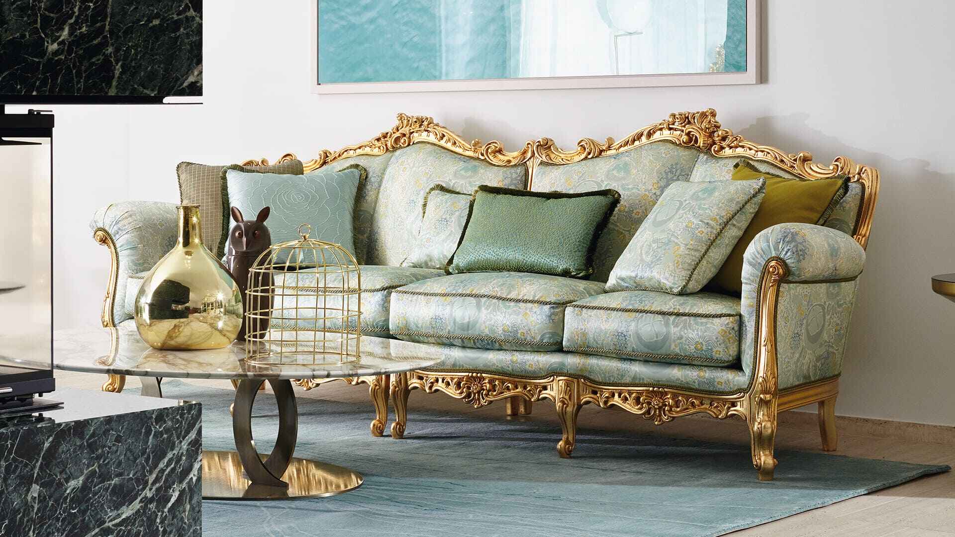 divano barocco oro azzurro