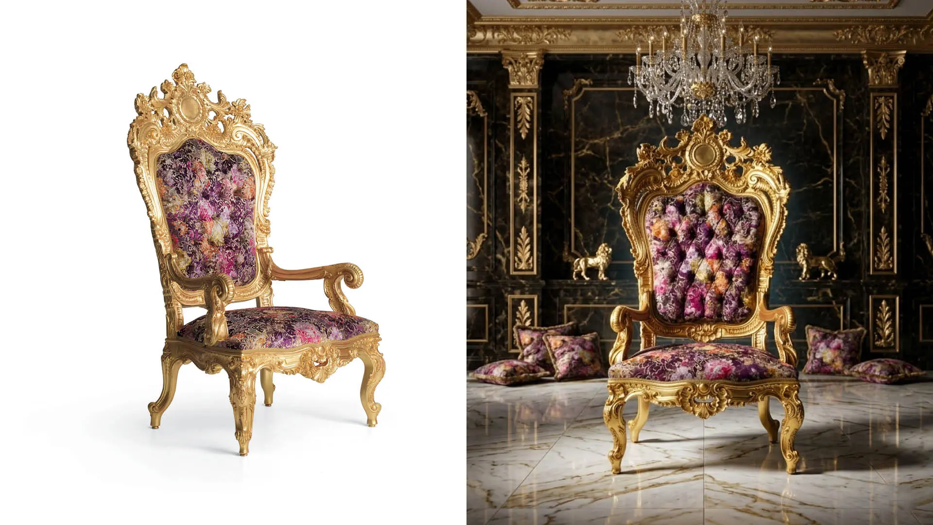 poltrona trono barocco viola