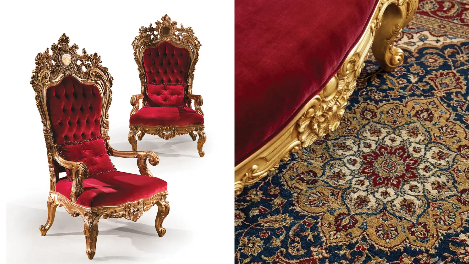 poltrona trono barocco rosso