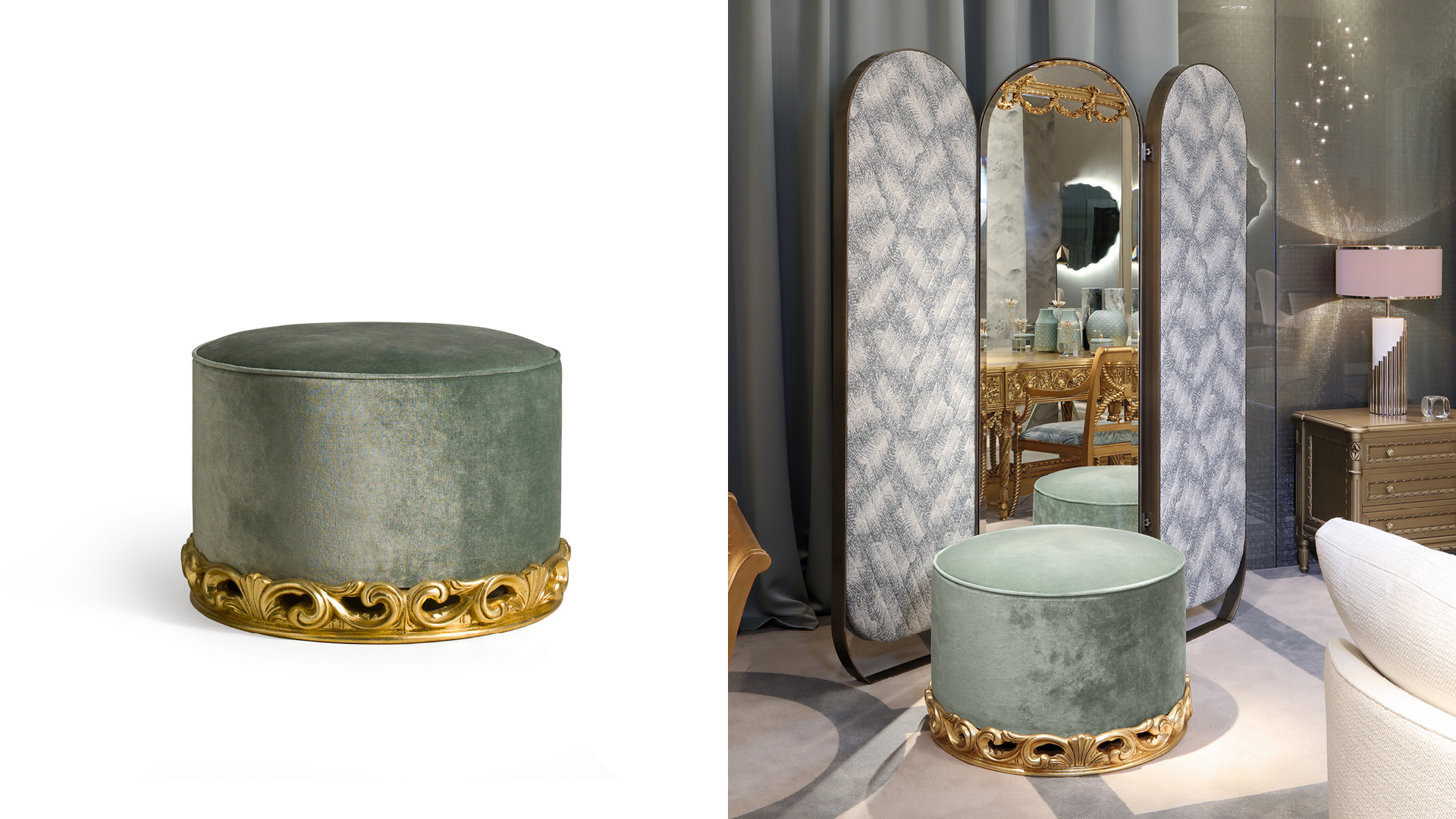 pouf rotondo barocco velluto