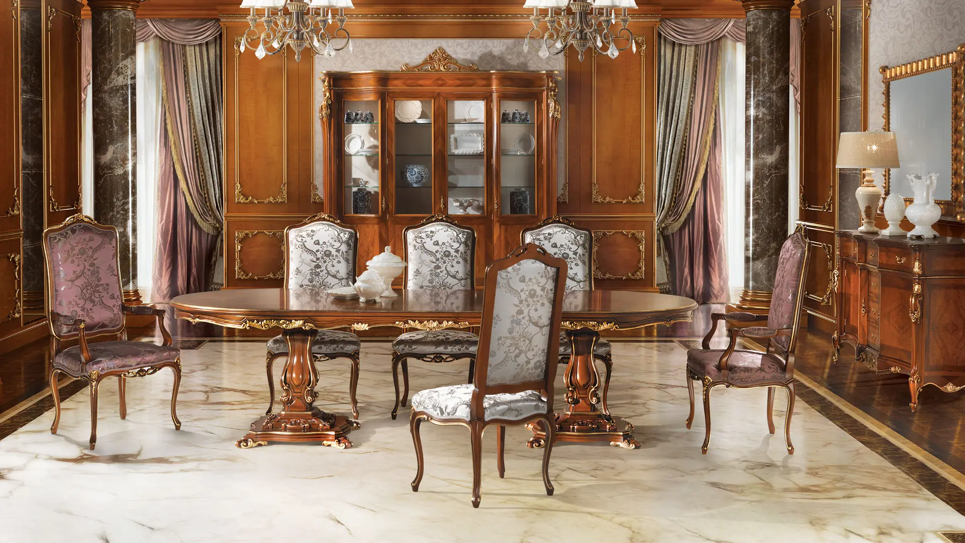 tavolo barocco intarsiato sala