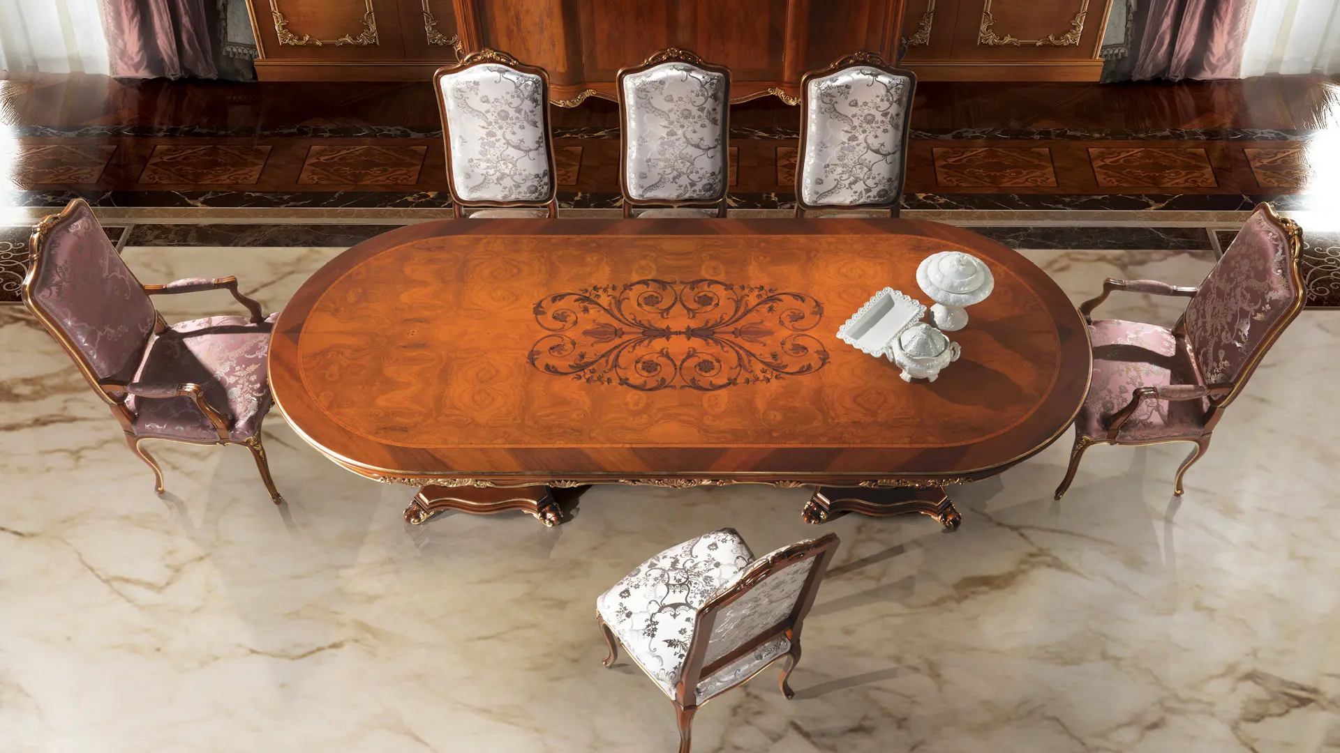 tavolo barocco intarsiato piano