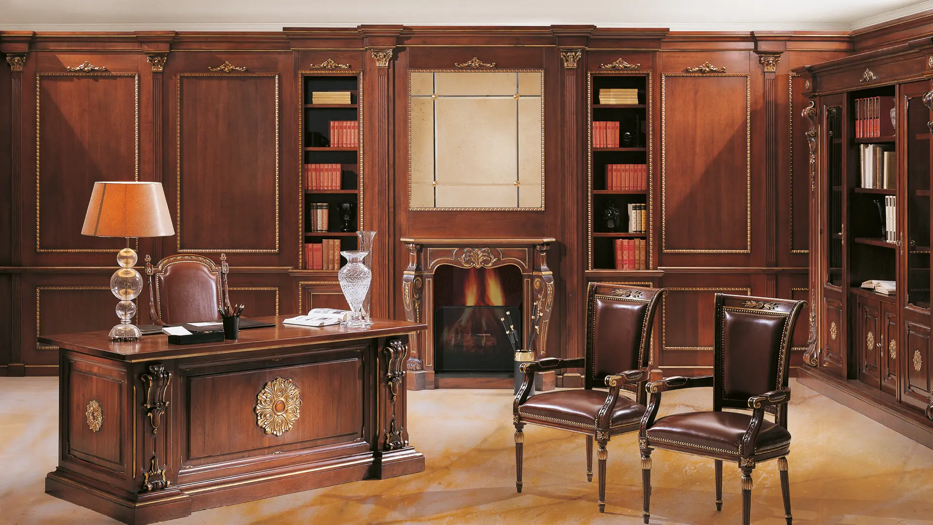 classic boiserie fireplace office
